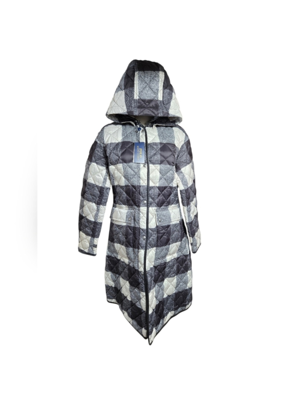 Ralph Lauren Polo Black And White Checked Hooded Reversible Quilted Coat NWT